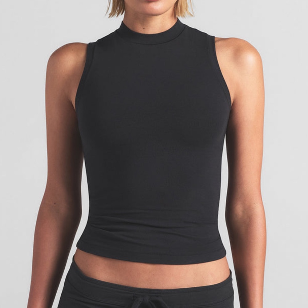 Skims cotton jersey mock neck tank in soot - Picture 2 of 4